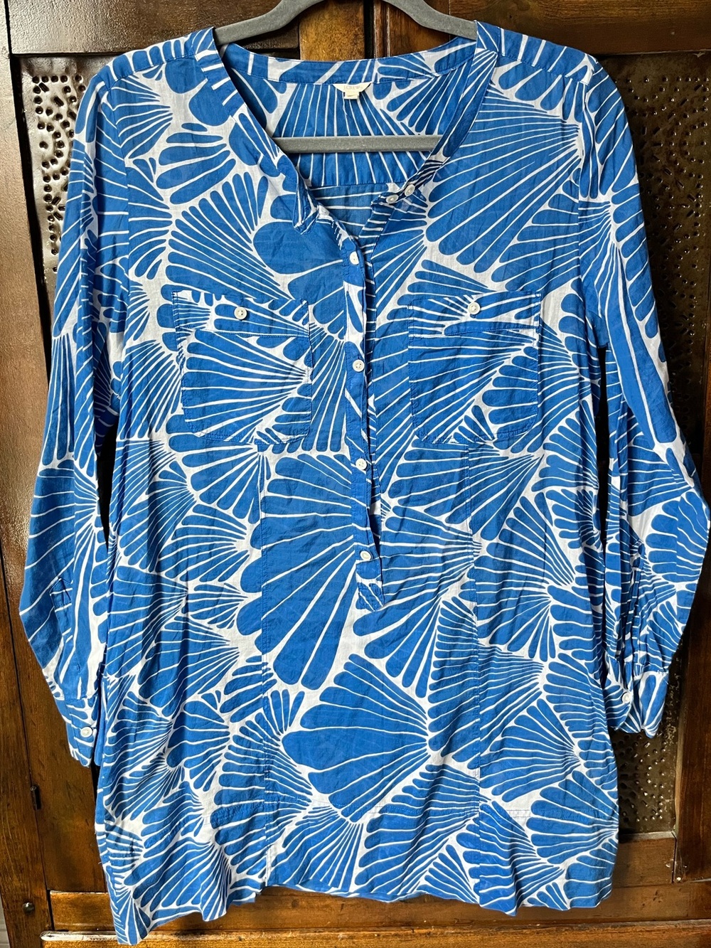 J. Crew Women’s Lightweight Tunic Top Swim Cover White Blue Vacation Beach Sz S